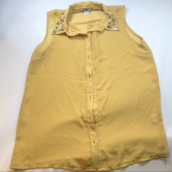 Bar III Sleeveless Studded Collared Button Small Mustard Color Yellow Top - Picture 4 of 8